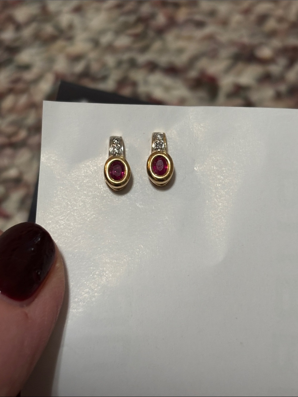Genuine Ruby and Diamond Chip 14K Gold Stud Earrings - Picture 9 of 9